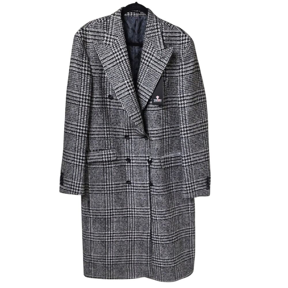 TAYION by Montee Holland Mens Grey Apiston Wool Double Breasted Coat Size 44 NWT